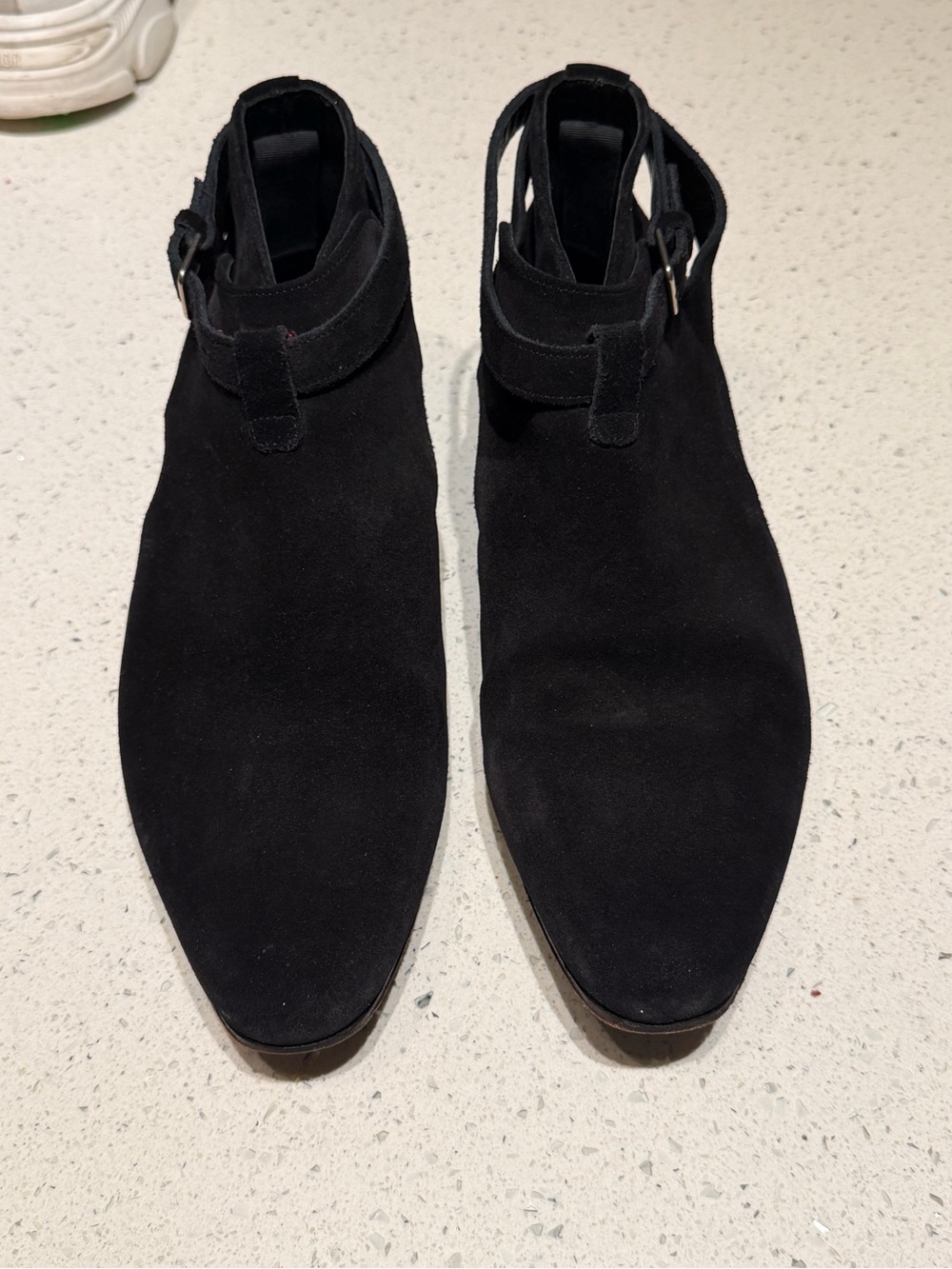 Saint Laurent Jodphur Black Suede Ankle Boots with Buckle